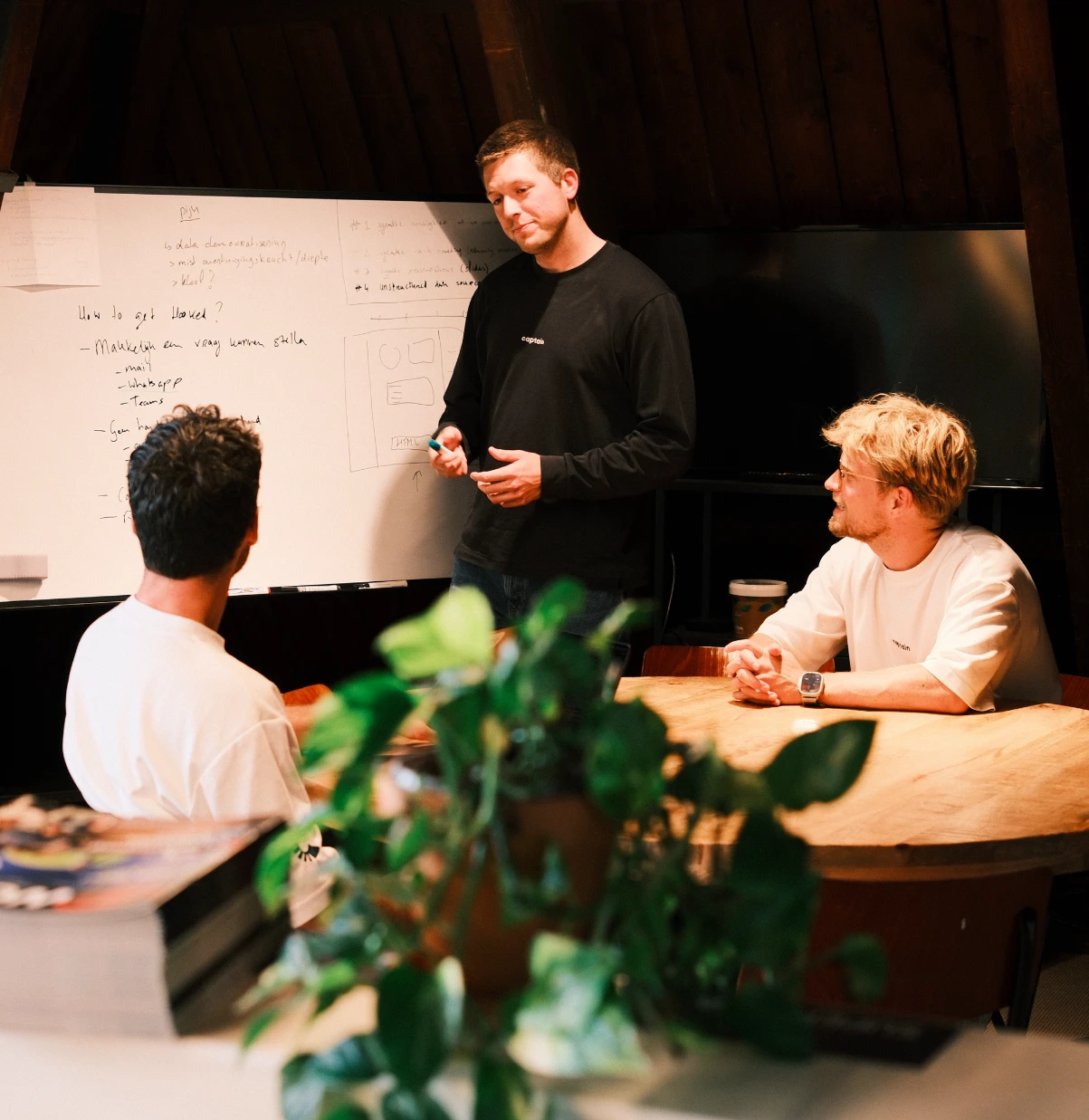 Het Captain team aan het whiteboard